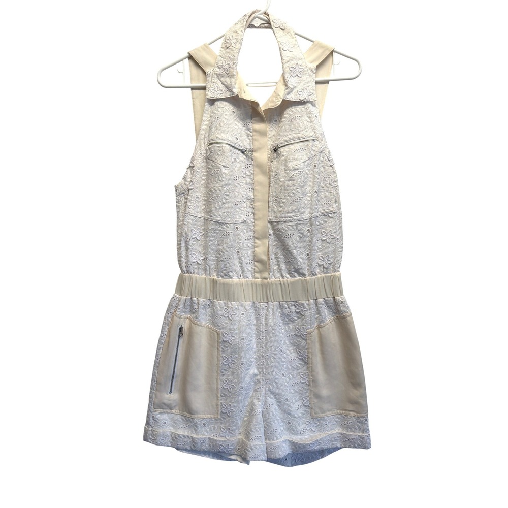 Rebecca Minkoff Romper Eyelet Embroidered Halter Ivory White Women